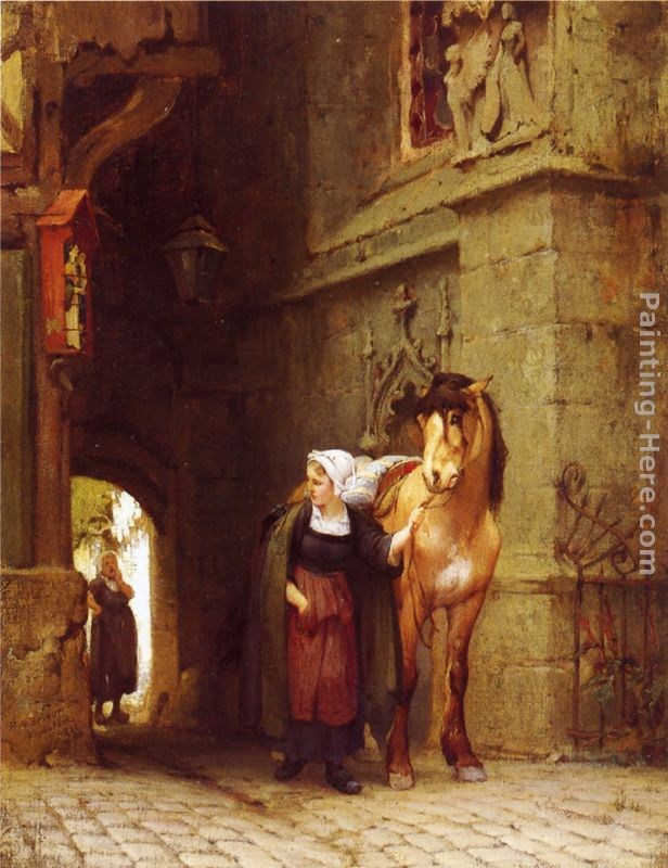 Frederick Arthur Bridgman Leading the Horse from Stable